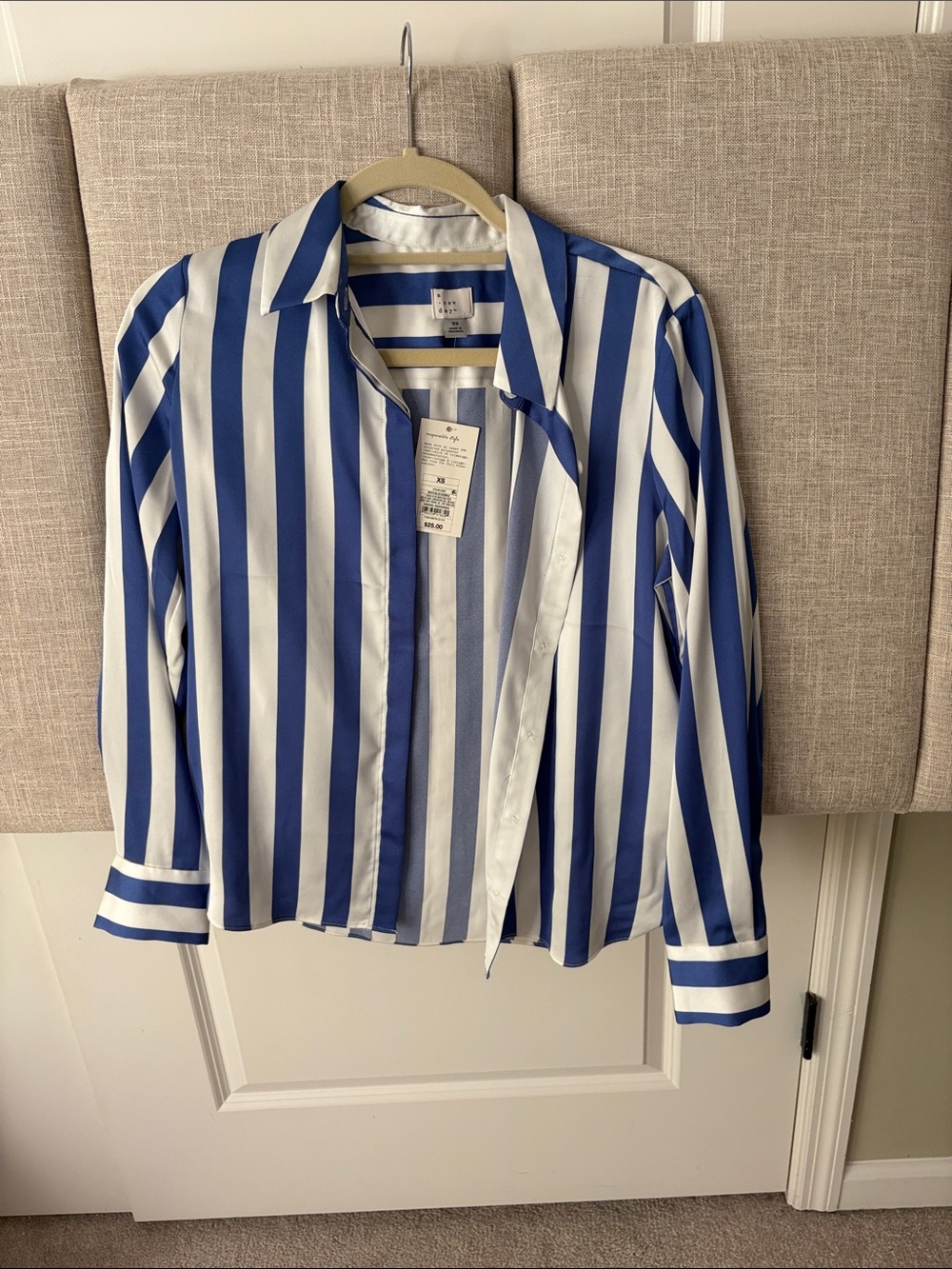 Blue and White Vertical Stripe Shirt